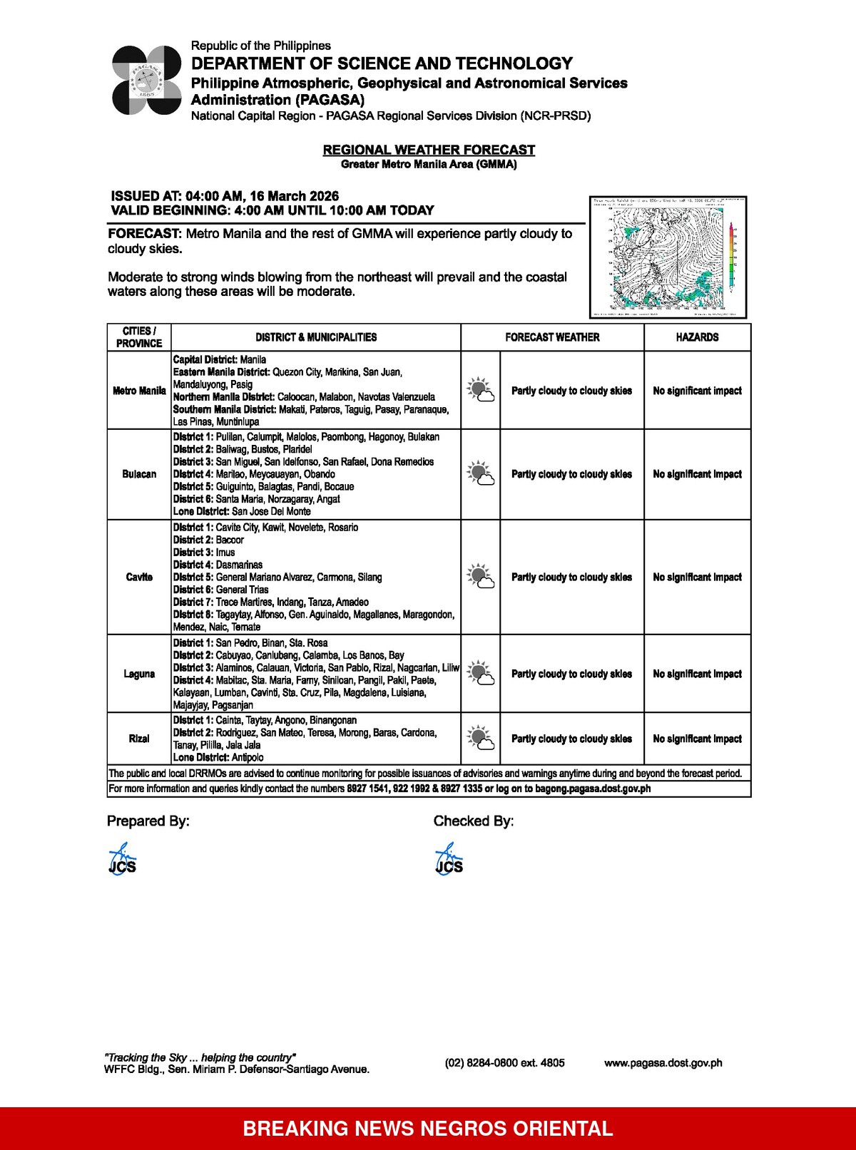 PAGASA Forecasts Fair Weather for Negros Oriental This Week