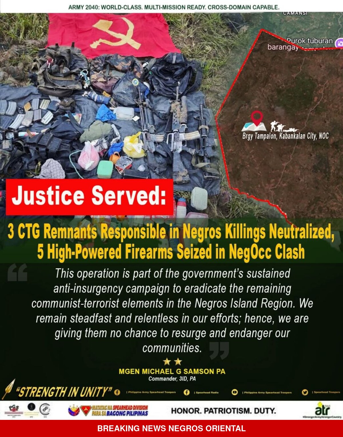 3 CTG Rebels Killed, Firearms Seized in Kabankalan Clash