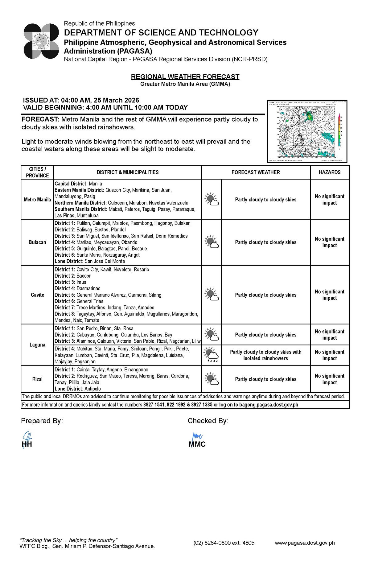 Negros Oriental: Clear Skies Forecast, March 25-26, PAGASA
