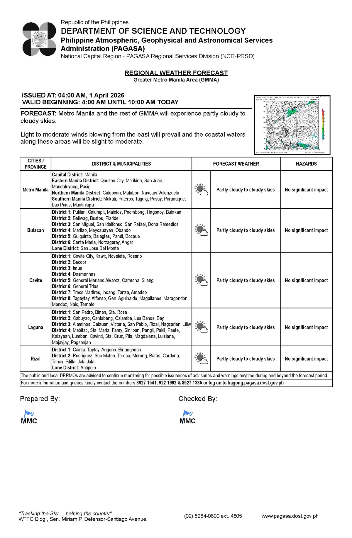 Negros Oriental: Chance of Rain Showers, Thunderstorms - PAGASA — Wednesday, April 1, 2026