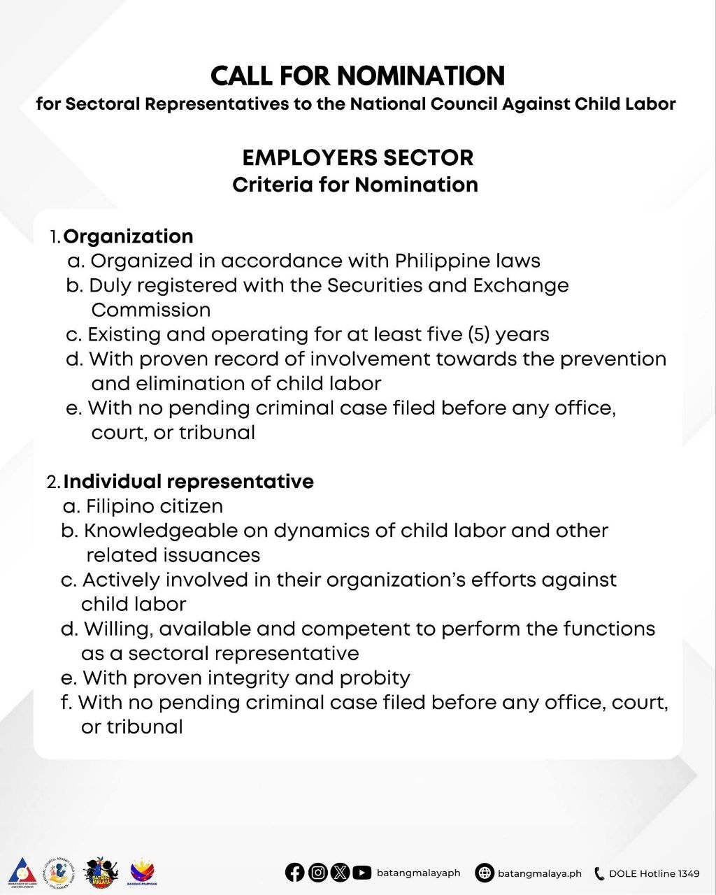 DOLE Seeks Employer Sector Nominees for Anti-Child Labor Council