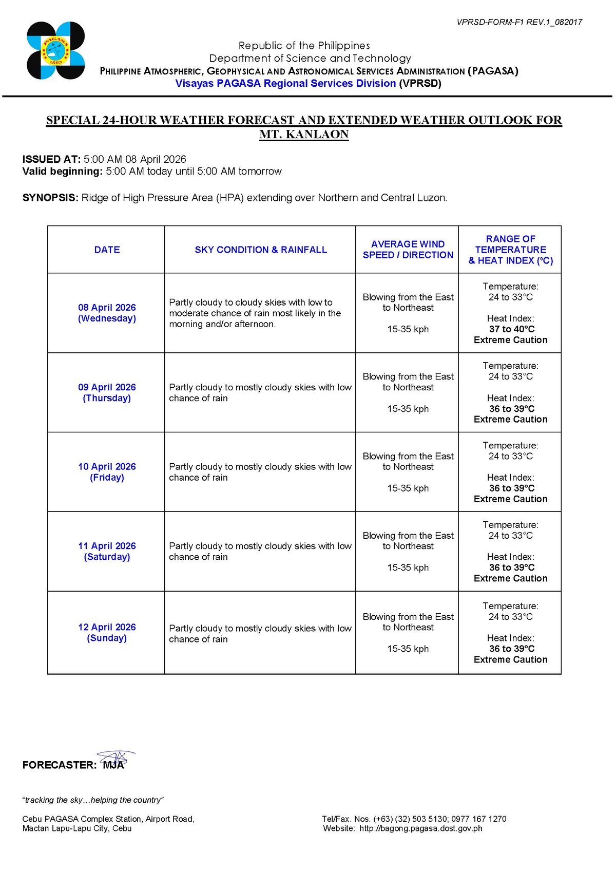 Negros Oriental Weather: Rain Showers and Thunderstorms Possible — Wednesday, April 8, 2026