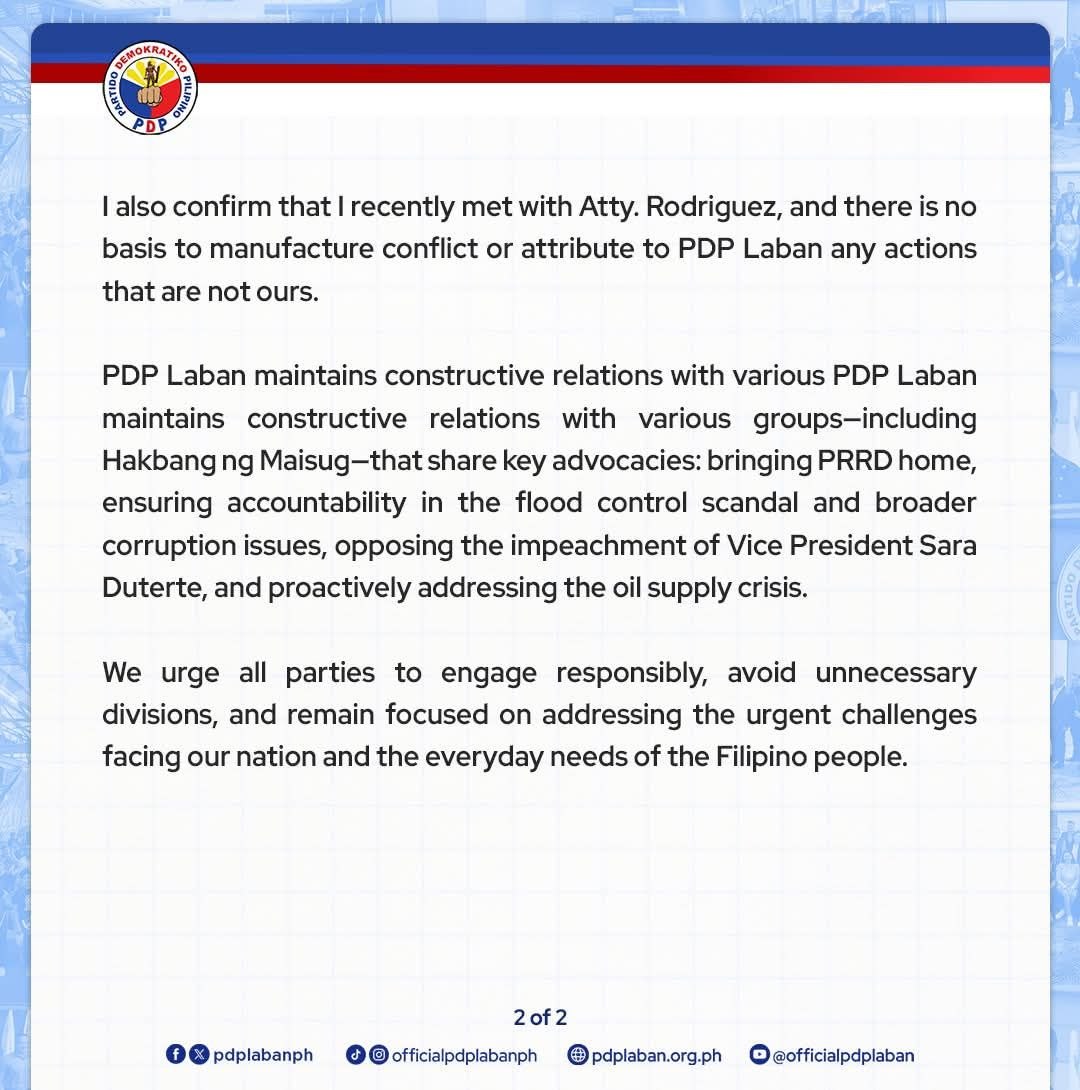 Cusi Refutes PDP Laban Connection to Rodriguez Social Media Controversy