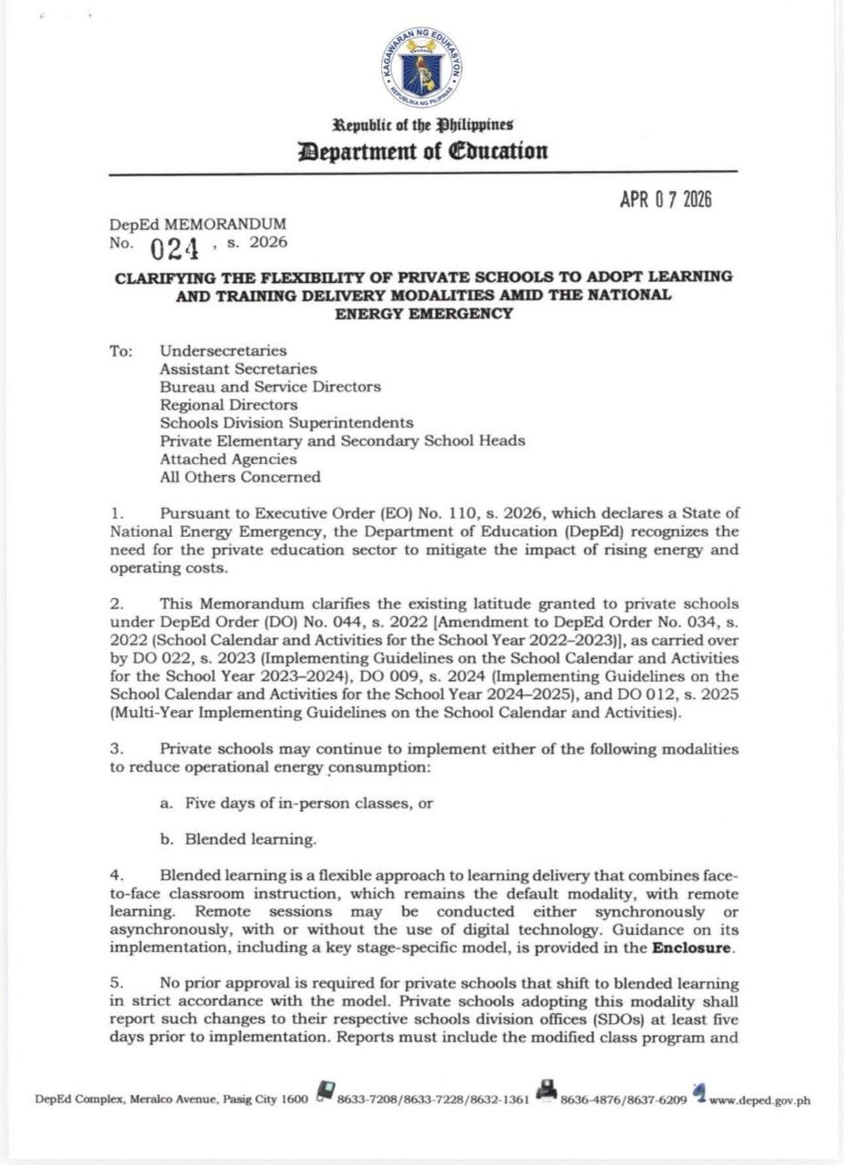 DepEd Allows Private Schools Flexible Learning During Power Crisis