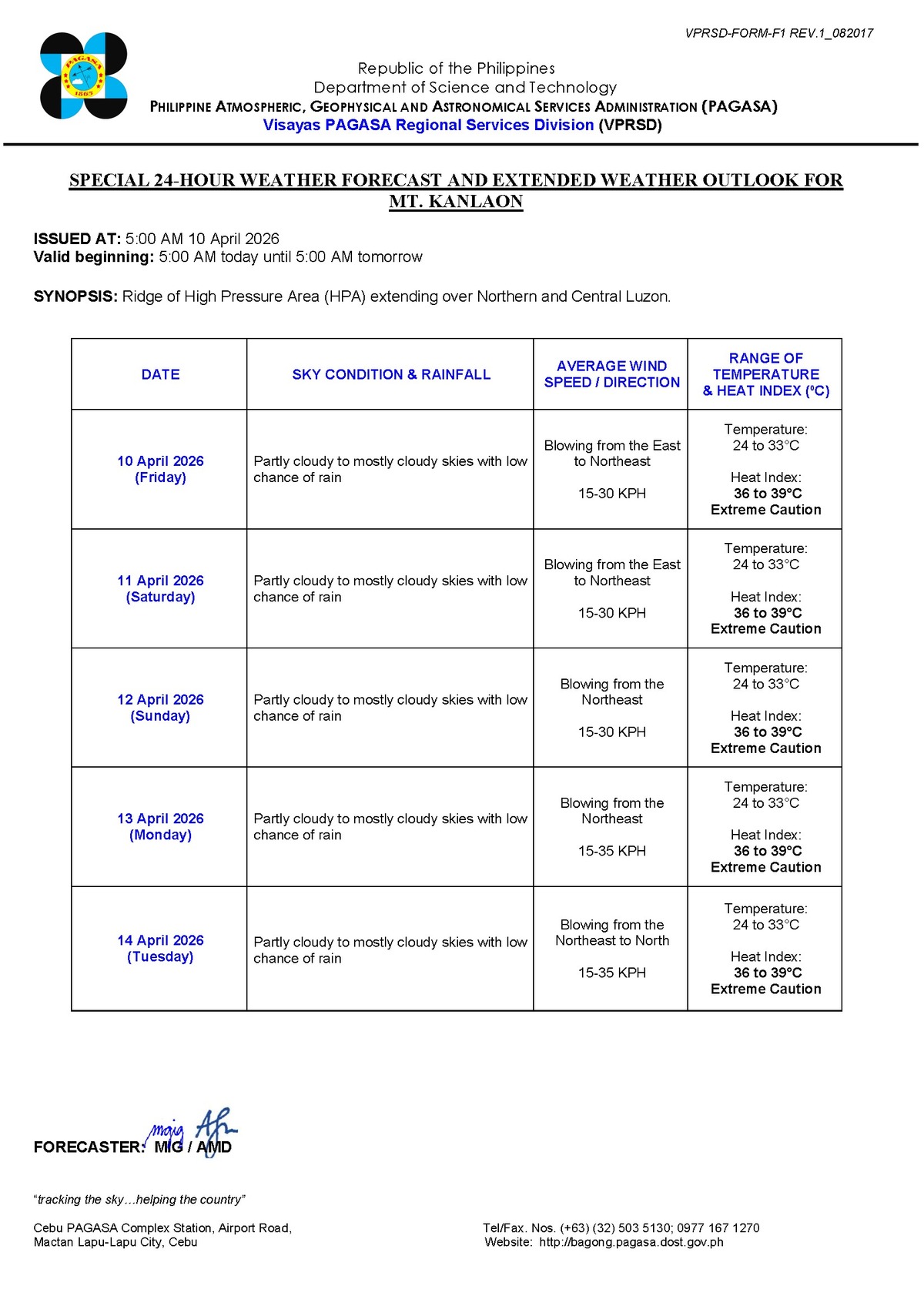 Negros Oriental Weather: Showers & Thunderstorms Possible - PAGASA — Friday, April 10, 2026