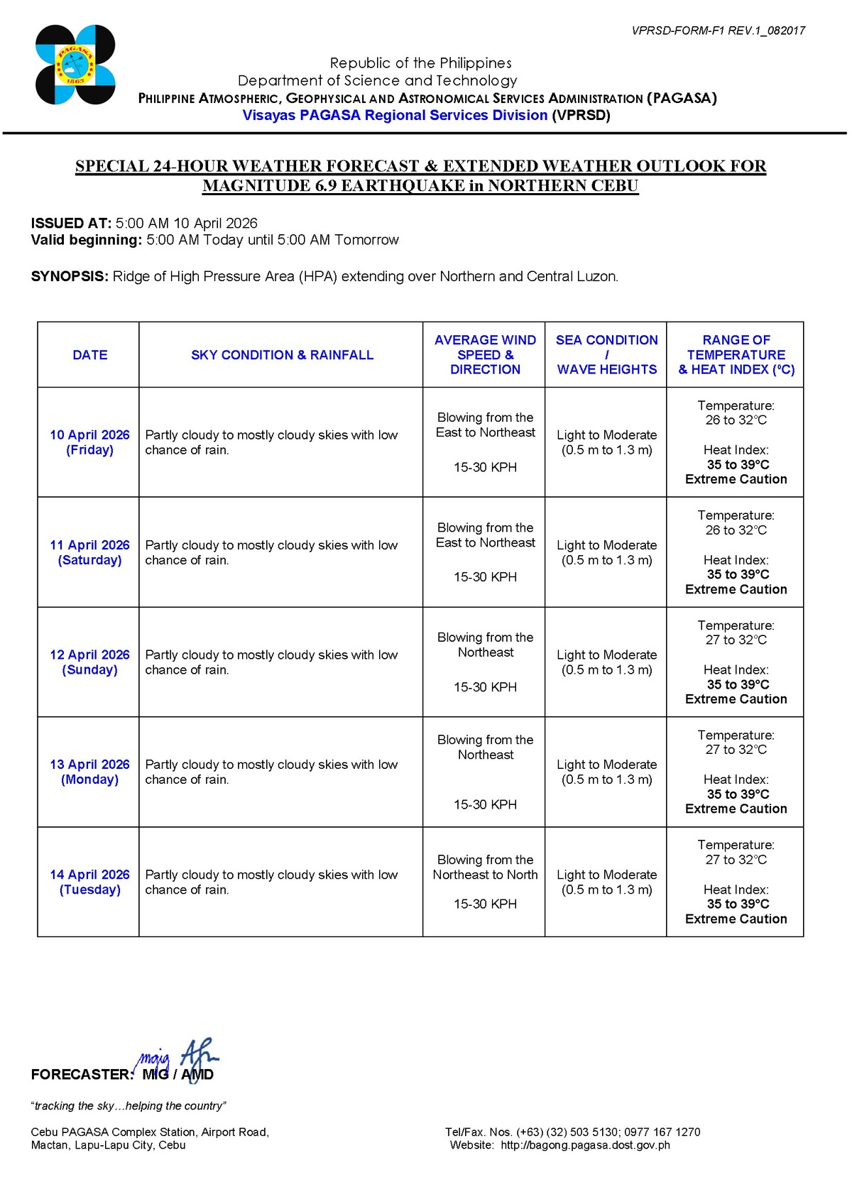 Negros Oriental Weather: Rain Showers and Thunderstorms Possible — Saturday, April 11, 2026