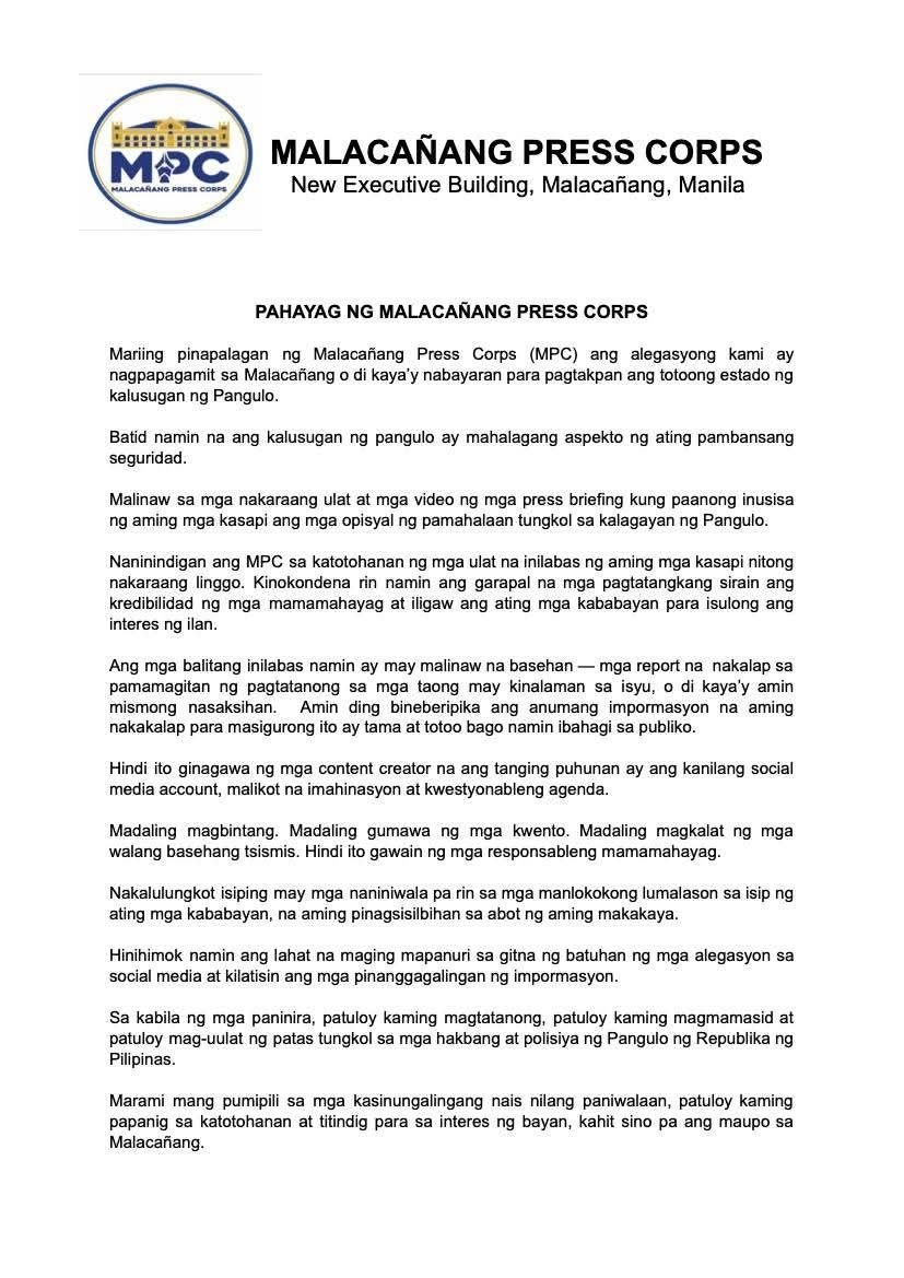 Palace Press Corps Refutes Bribery Claims Over Health Coverage