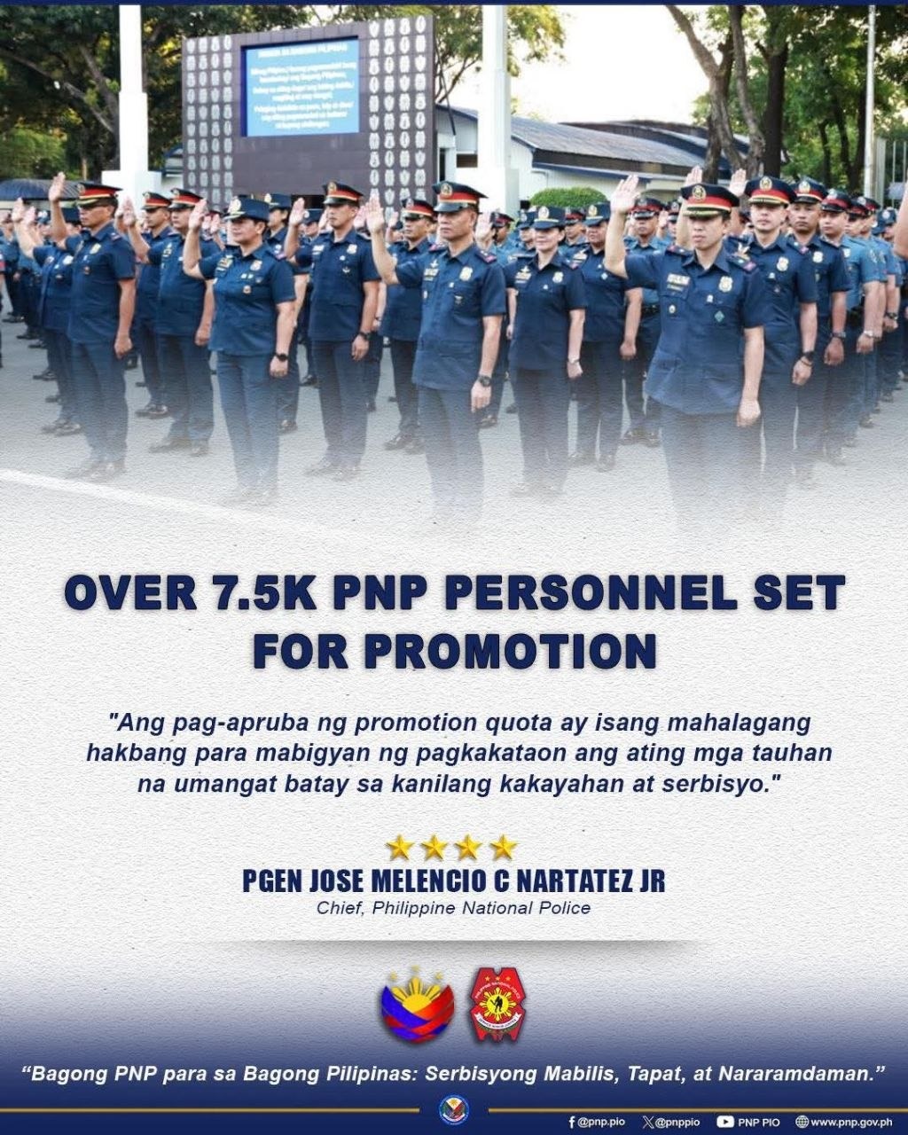 NAPOLCOM Authorizes 7,516 PNP Personnel Advancement Slots
