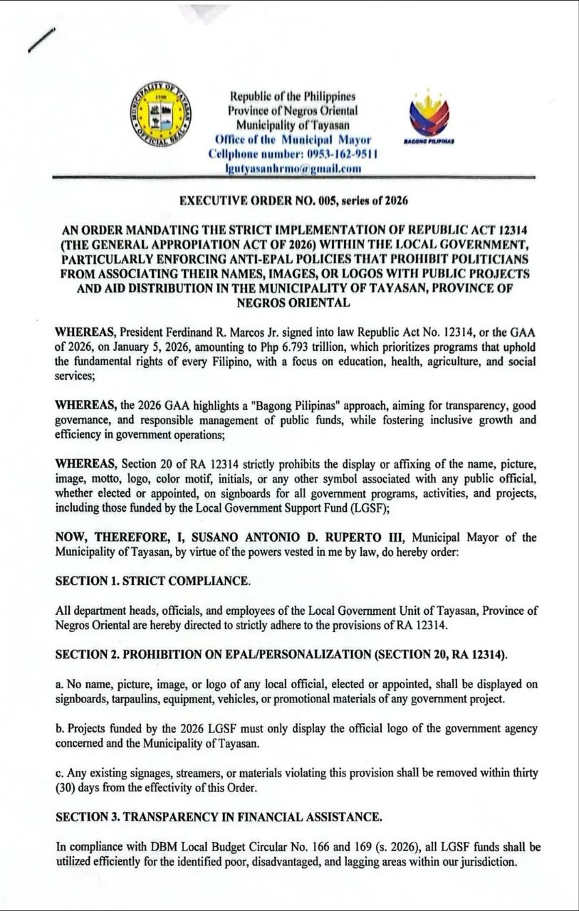 Tayasan: Anti-Epal Policy Now Enforced Under New Order