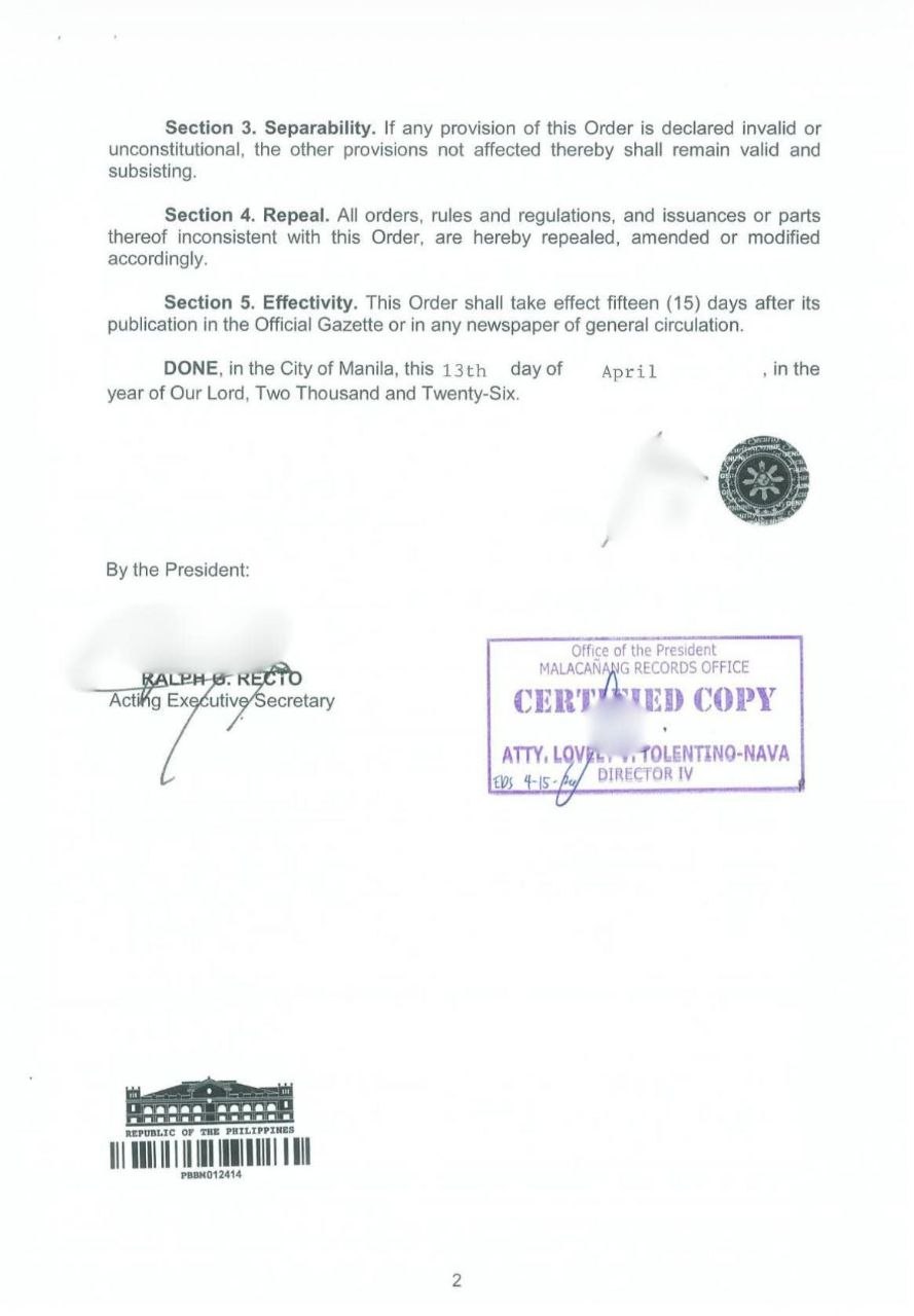 President Signs EO 113 Updating Foreign Investment Restrictions