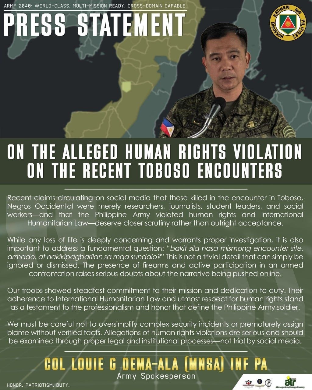 Military Chief Justifies Negros Occidental Armed Encounter