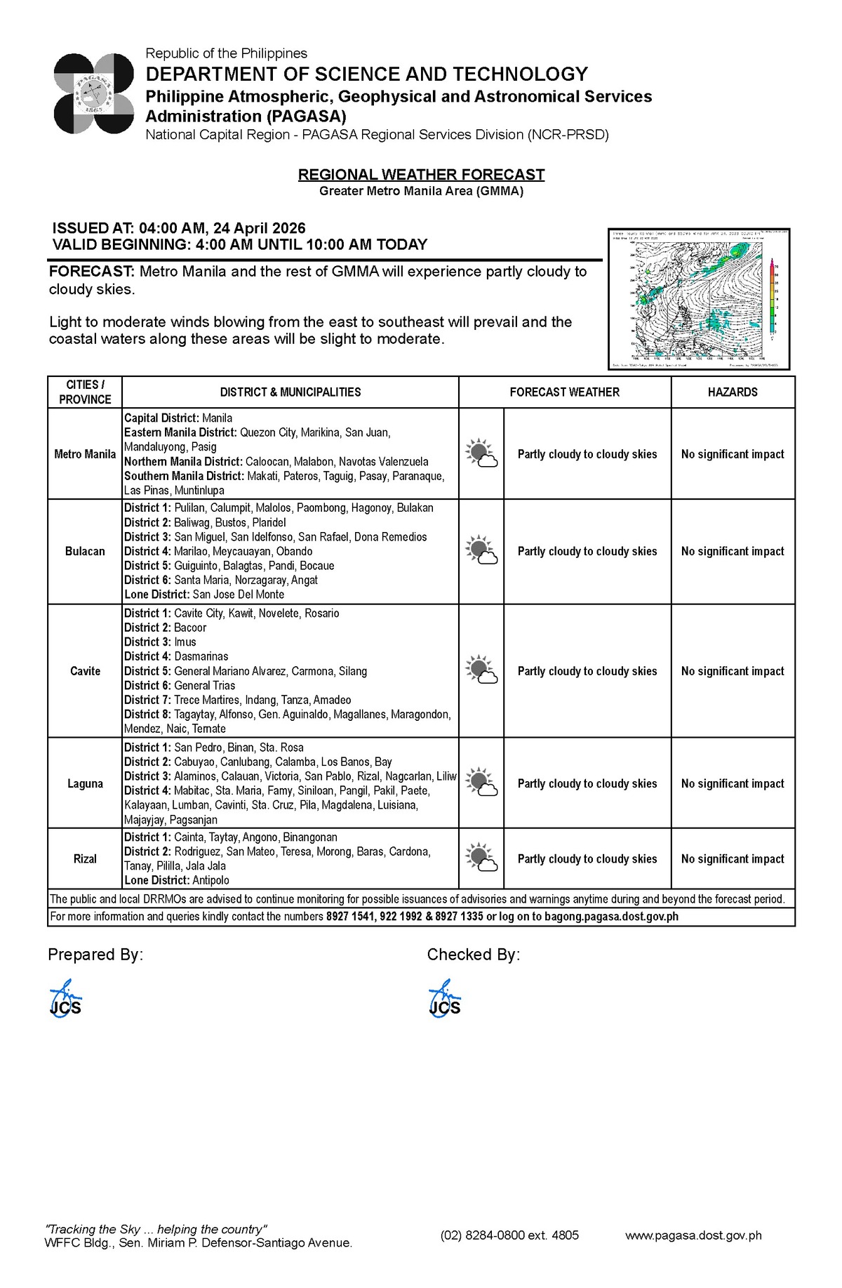 Negros Oriental: Rain Showers, Thunderstorms Possible - PAGASA — Friday, April 24, 2026