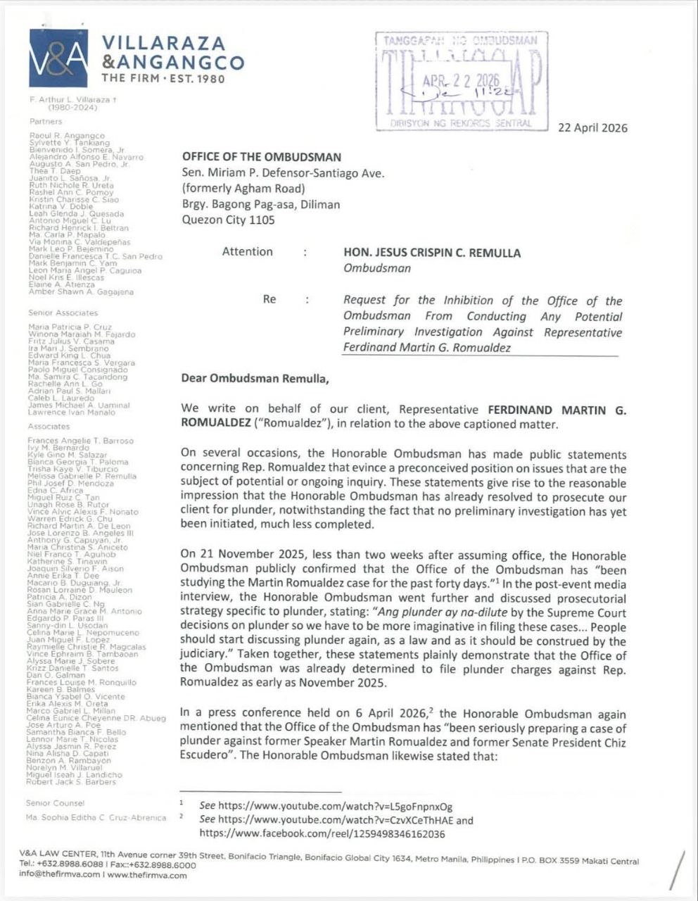 Leyte Lawmaker Demands Ombudsman Recusal in Corruption Case