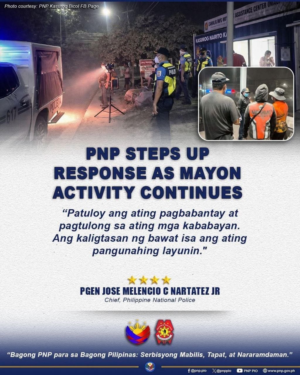 PNP Boosts Emergency Operations Near Mayon Volcano in Albay