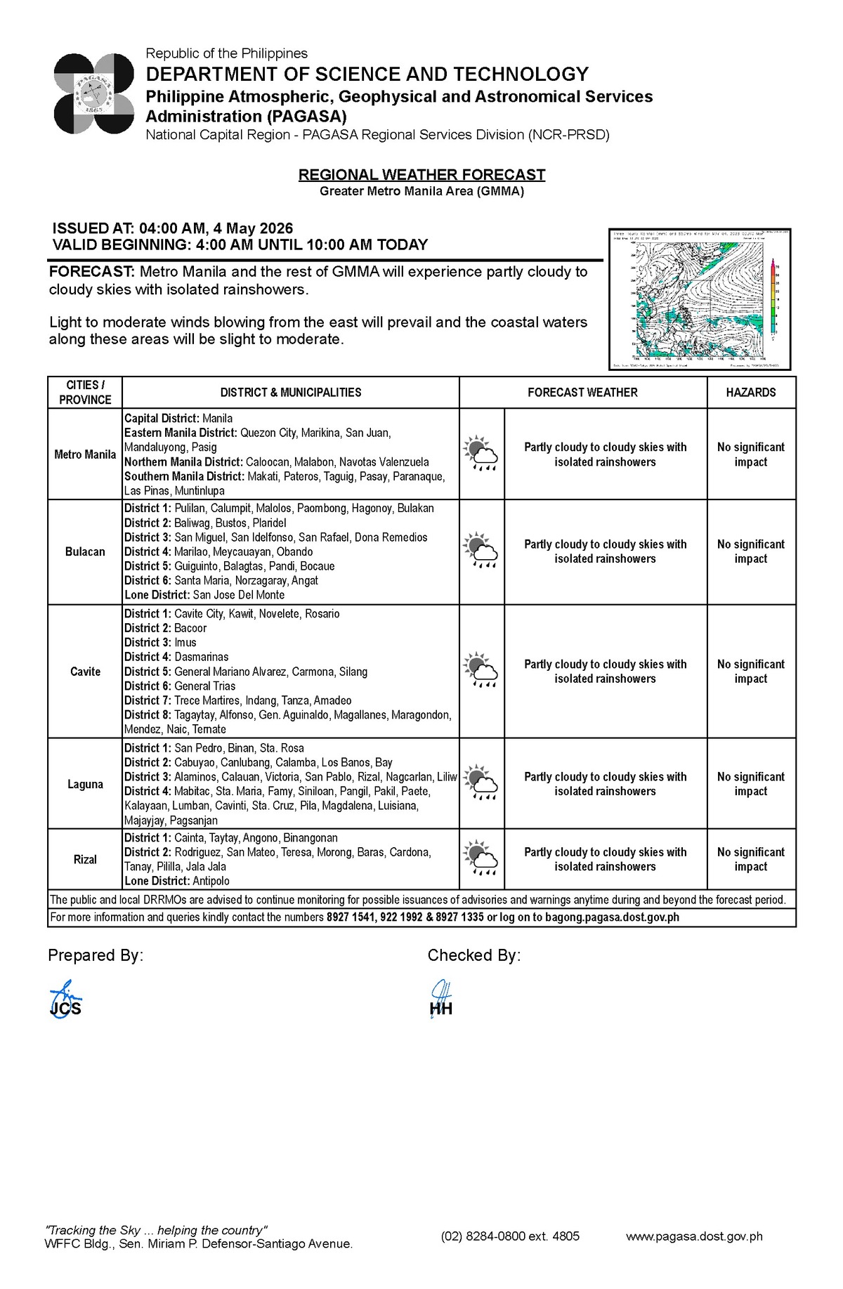 Negros Oriental: Rain Showers, Thunderstorms Possible (May 4)