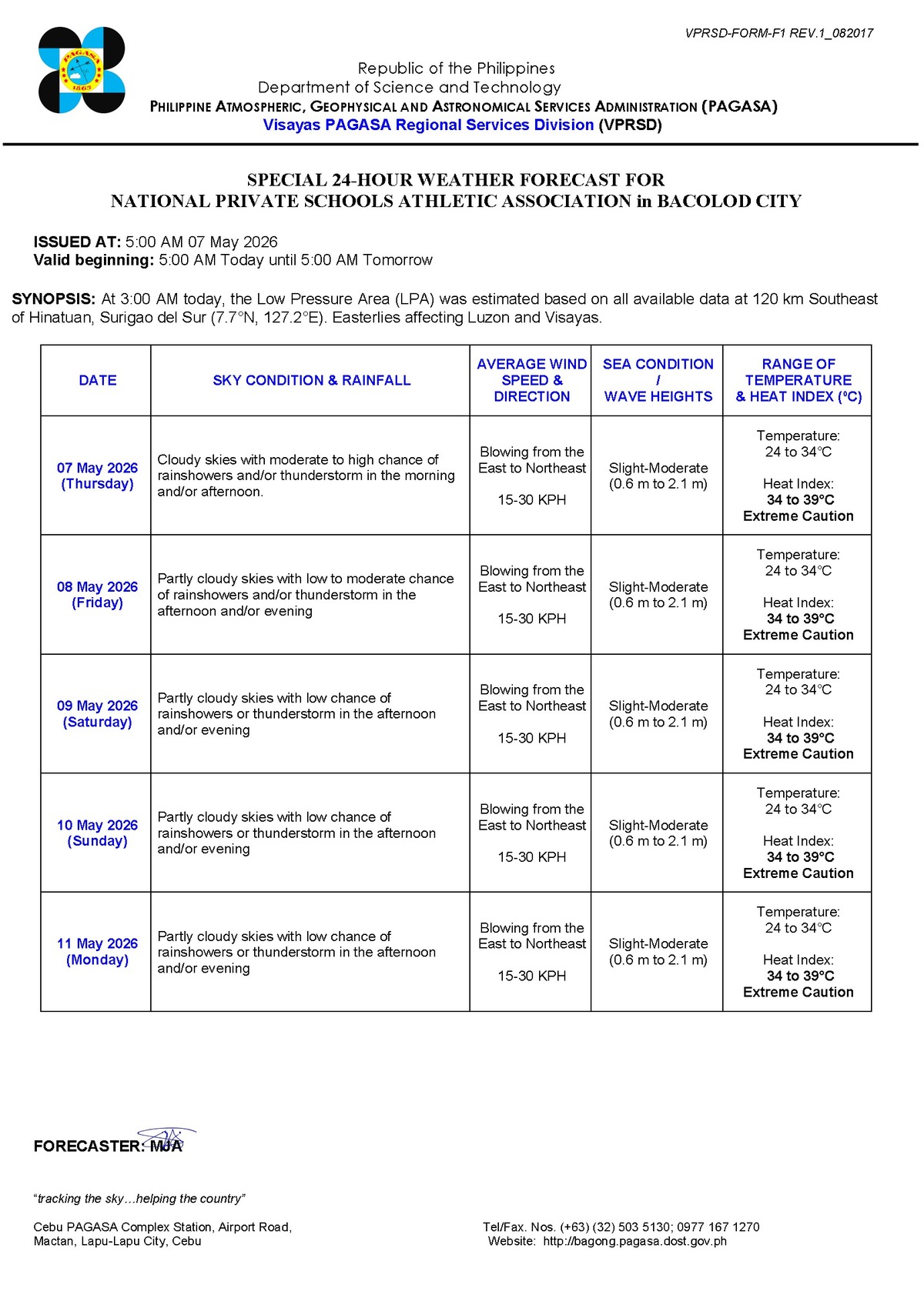 Negros Oriental Weather: Rain Showers and Thunderstorms Possible — Thursday, May 7, 2026