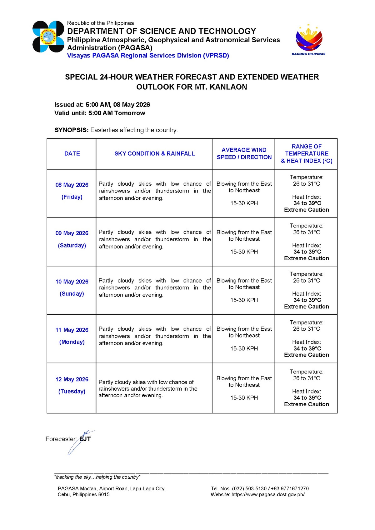 Negros Oriental: Rainshowers, Thunderstorms Possible - PAGASA — Friday, May 8, 2026