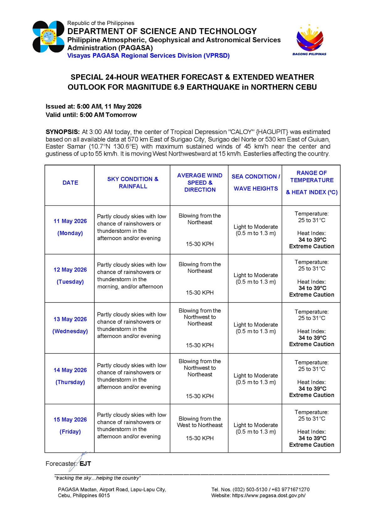 Negros Oriental: Showers, Thunderstorms Possible This Week - PAGASA — Monday, May 11, 2026