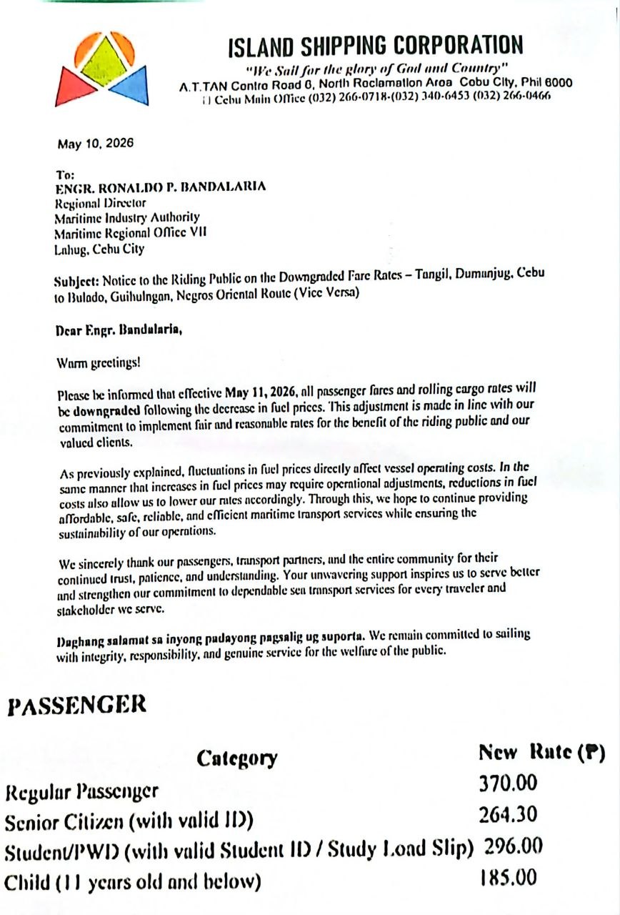 Island Shipping Slashes Cebu–Negros Oriental Ferry Rates on May 11