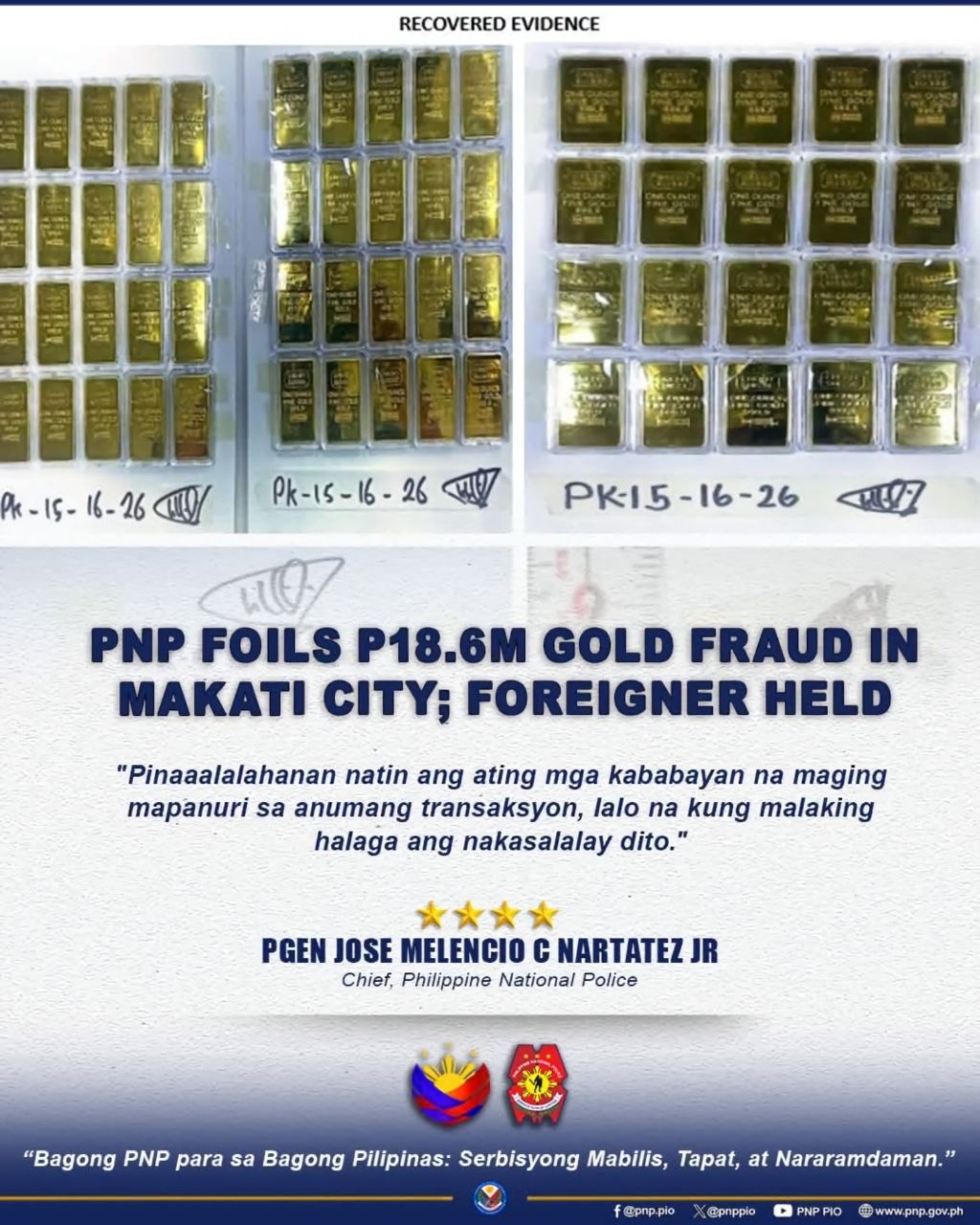 Iranian National Arrested in Makati Over PHP18.66M Fake Gold Bar Fraud