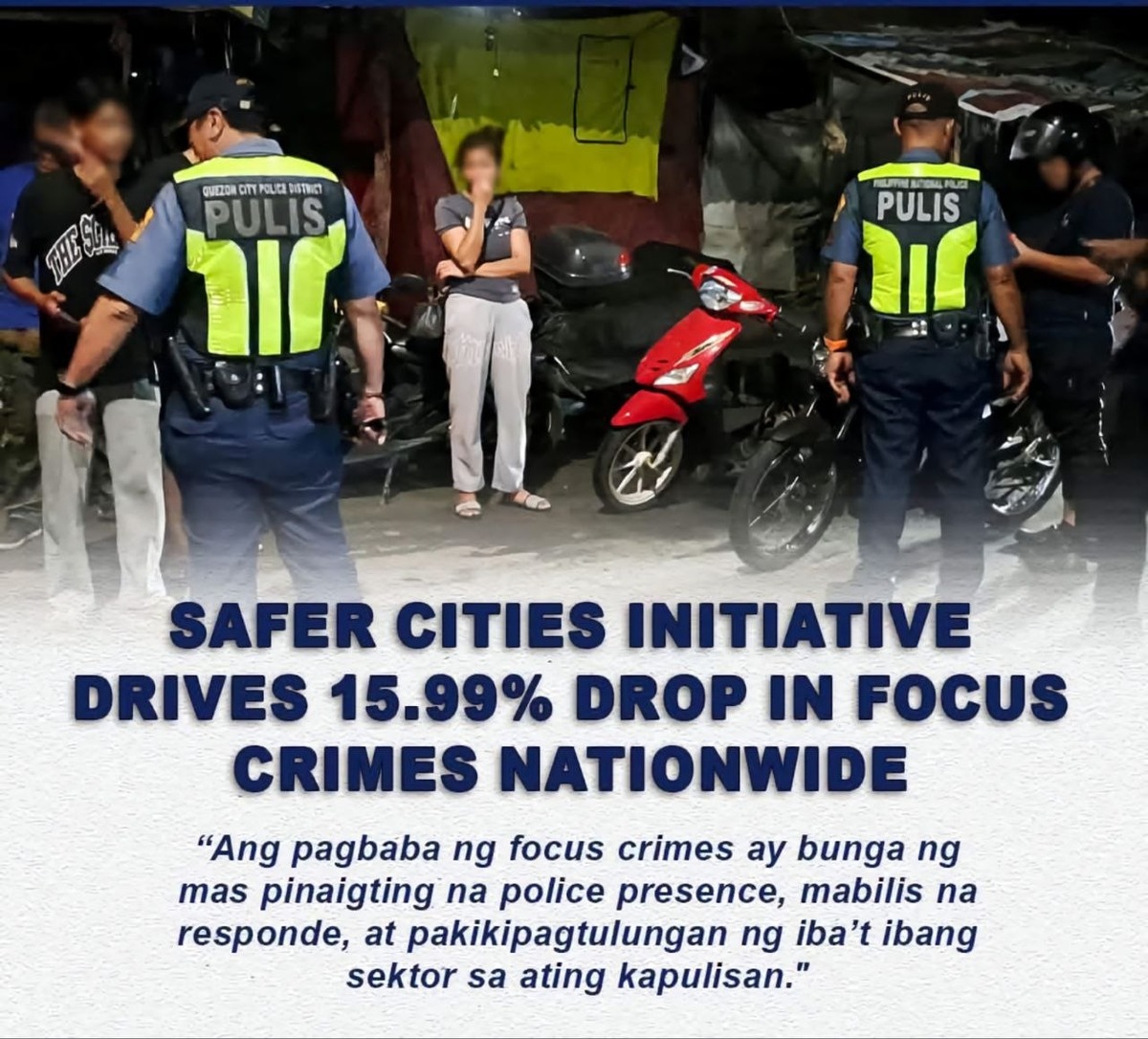 PNP Reports 16% Drop in Crime Under Safer Cities Program