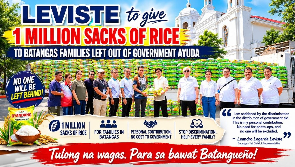 Batangas Solon Vows 1M Rice Sacks for Families Bypassed by Gov't Aid