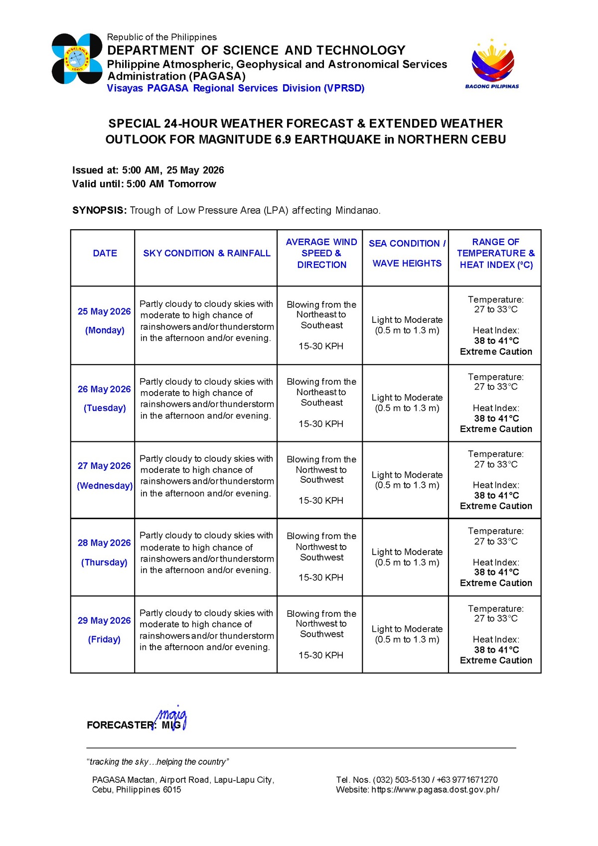 Negros Oriental: Rain Showers and Thunderstorms Expected — Monday, May 25, 2026