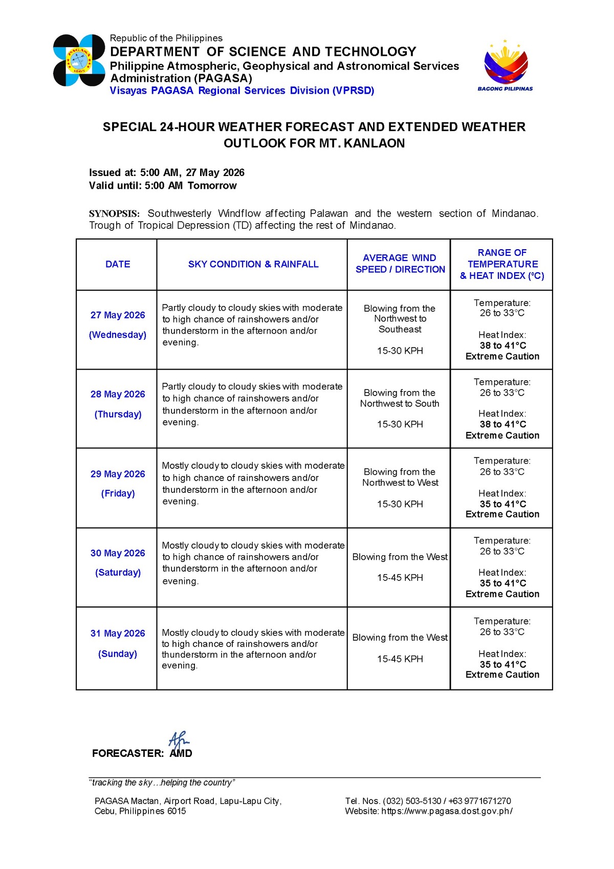 Negros Oriental Weather: Rain Showers and Thunderstorms Expected — Wednesday, May 27, 2026