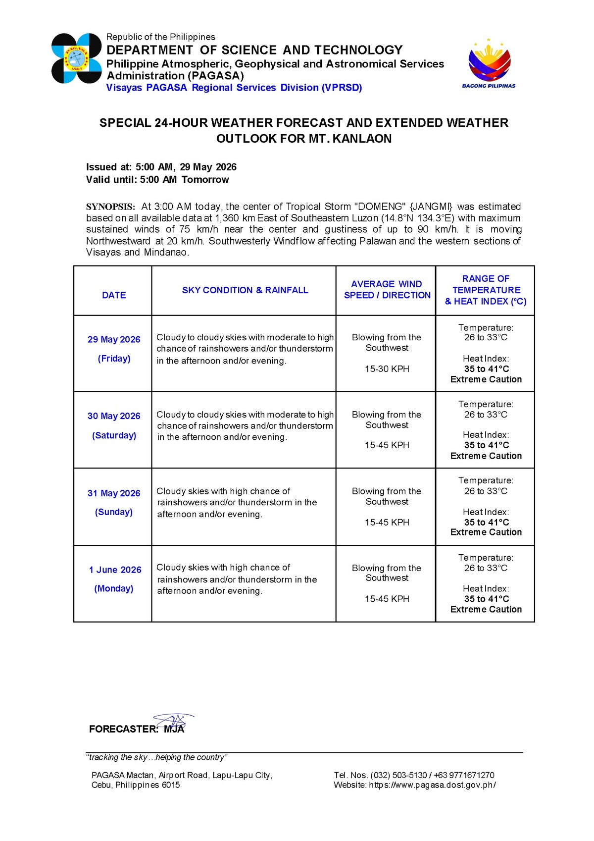 Negros Oriental: Rain Showers, Thunderstorms Expected — Friday, May 29, 2026
