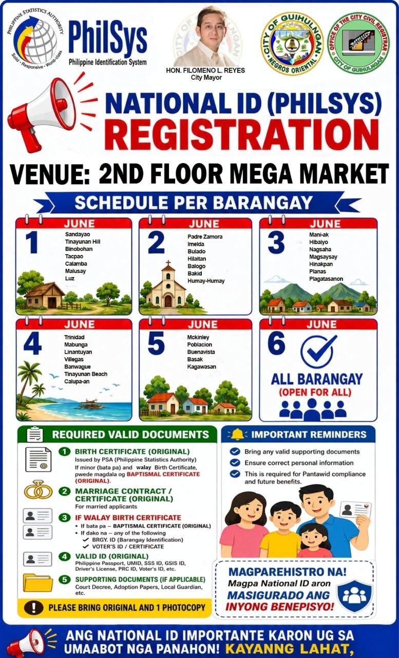 Guihulngan City: PhilSys National ID Registration June 1–6