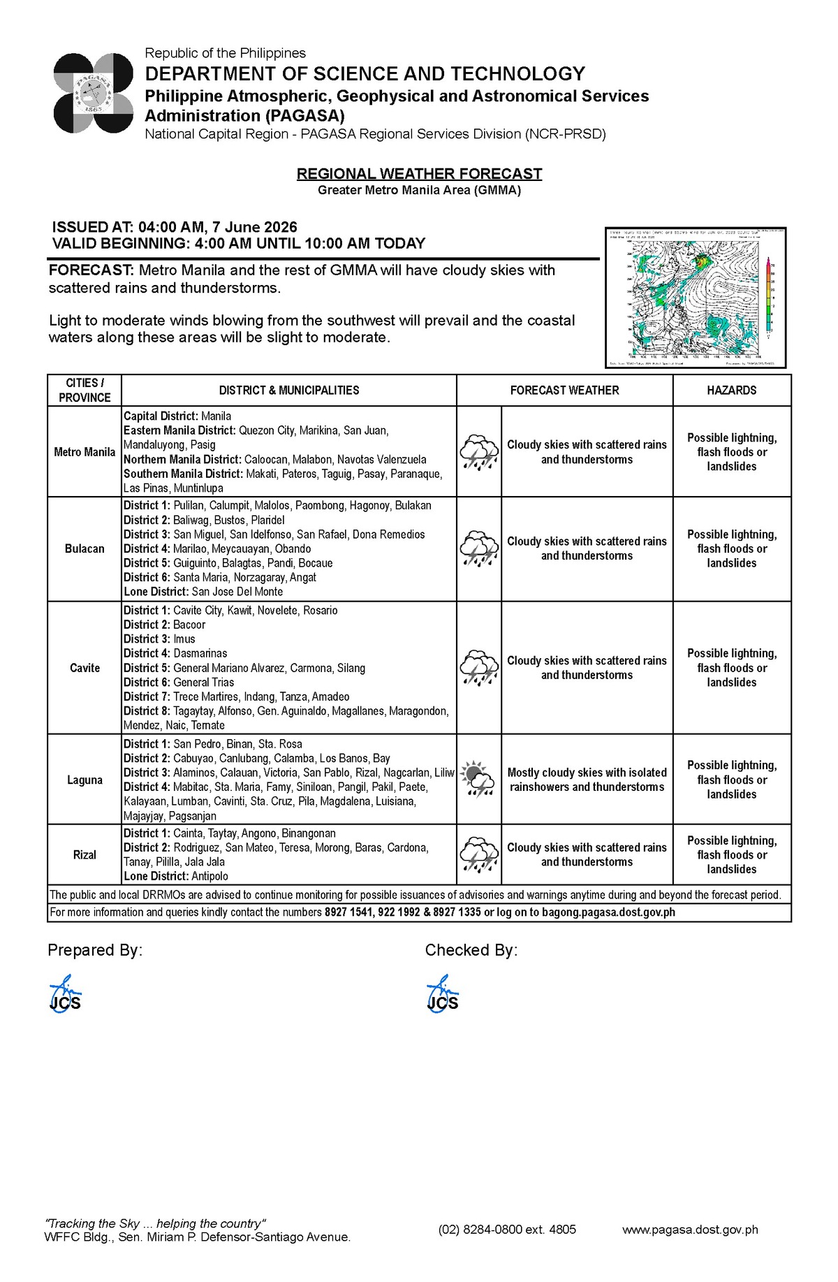 Rain, Thunderstorms Expected Over Negros Oriental — June 8
