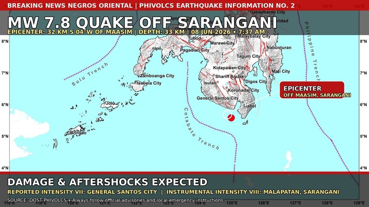 7.8-Magnitude Quake Rocks Sarangani Coast, Tsunami Alert Raised
