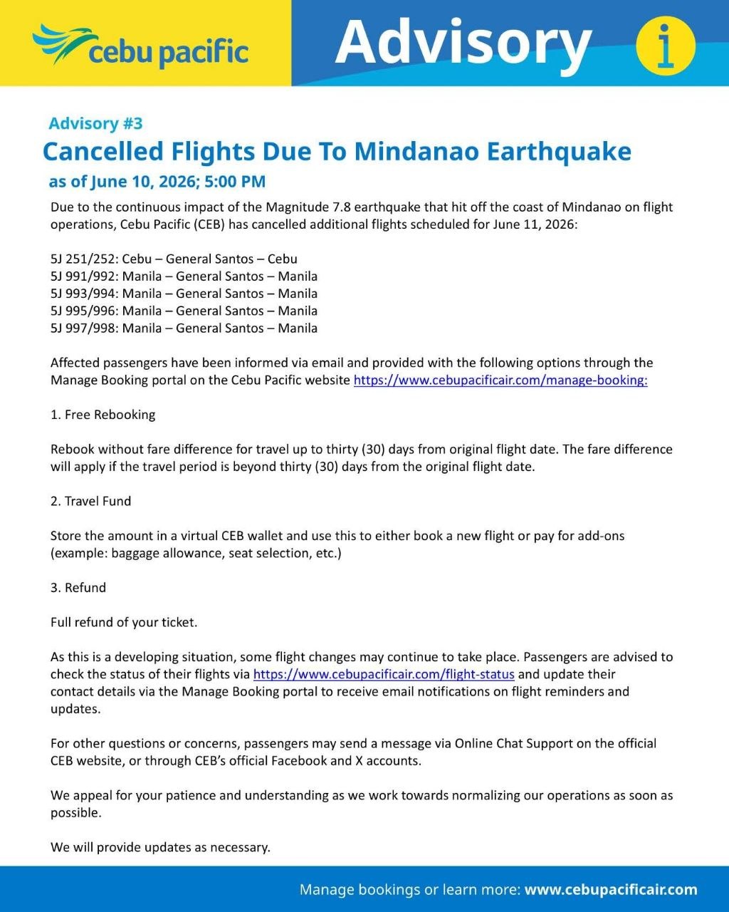 Cebu Pacific Pulls Gen Santos Flights After 7.8 Mindanao Quake
