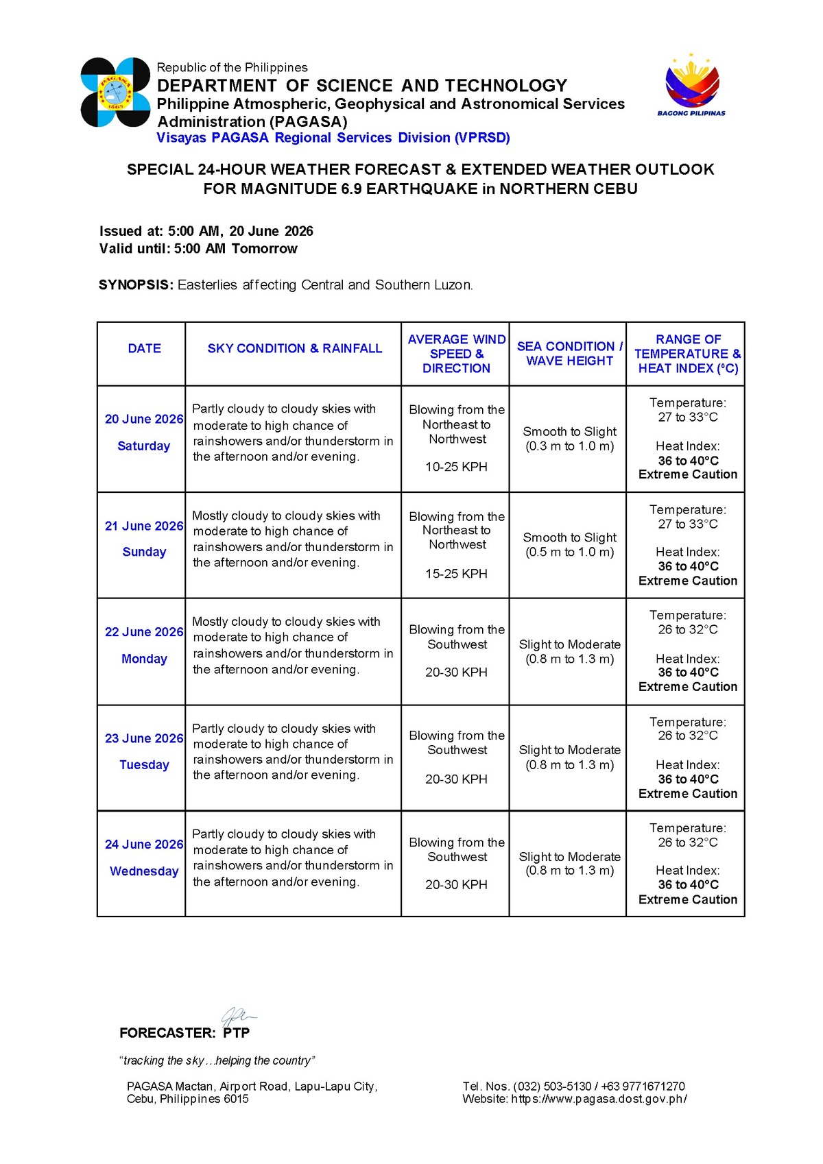 Rain, Thunderstorms Expected Over Negros Oriental This Saturday — Saturday, June 20, 2026