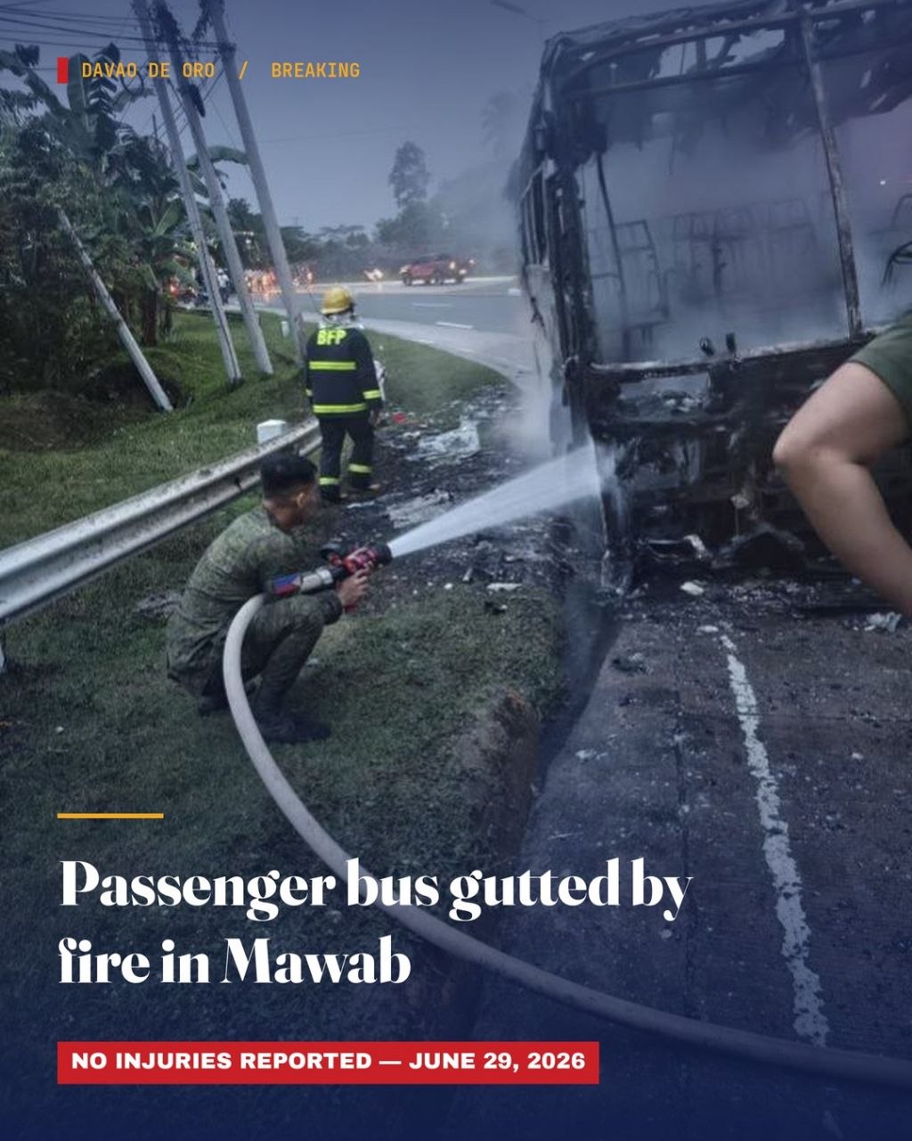 Philippine Army Joins Firefighters to Battle Bus Blaze in Davao de Oro