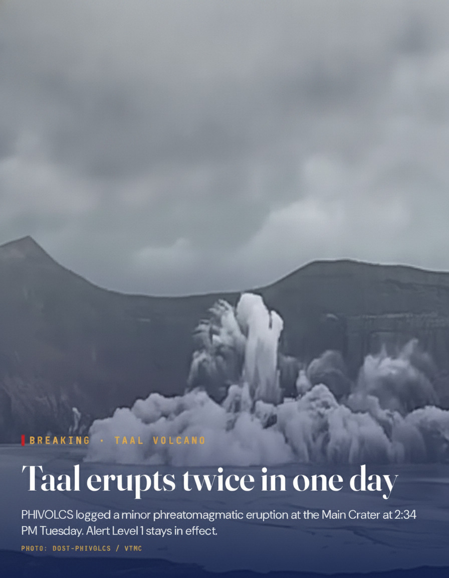 Taal Volcano Strikes Twice in a Day, PHIVOLCS Keeps Alert Level 1