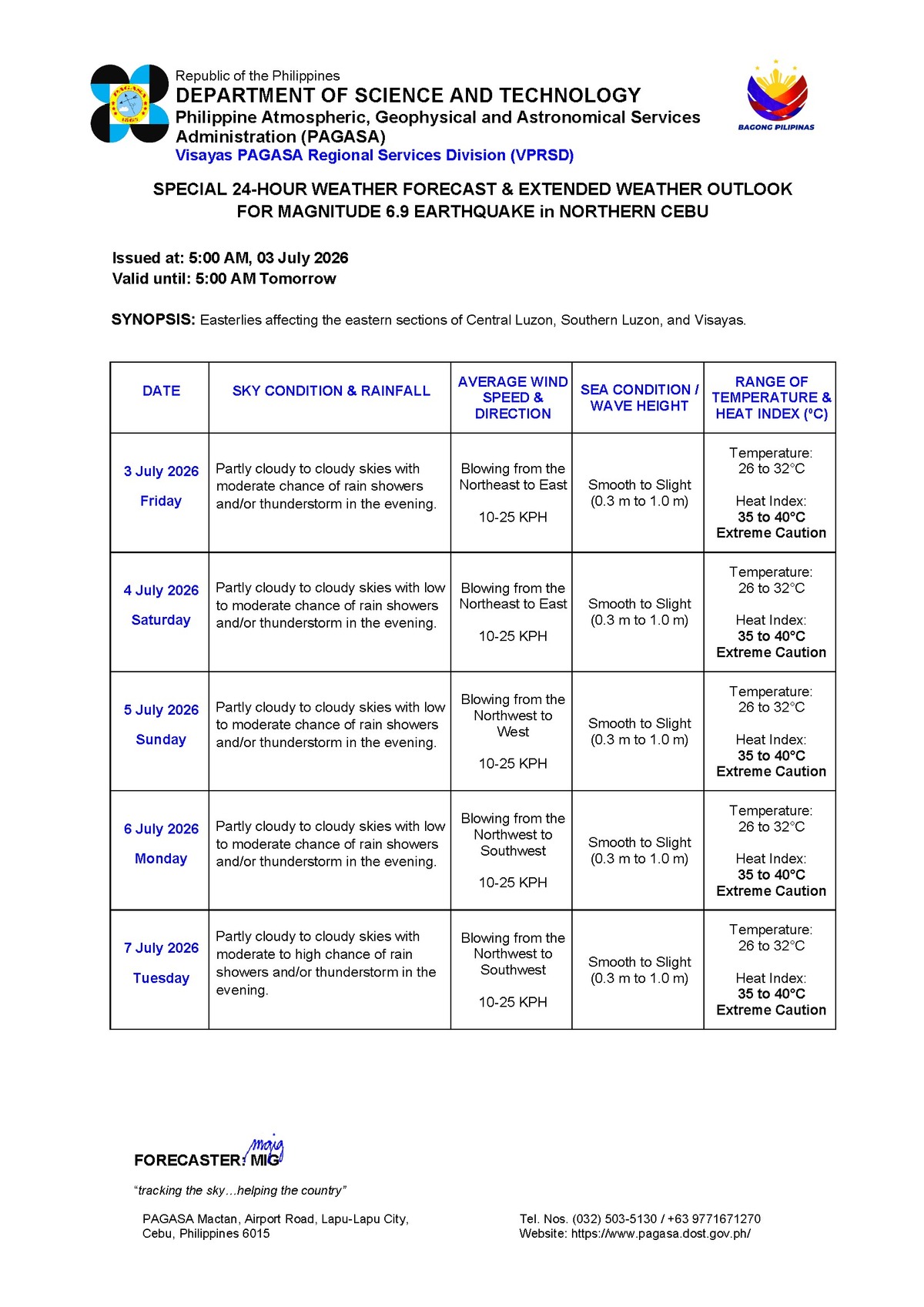 Rainshowers, Thunderstorms Expected Over Negros Oriental Thursday — Friday, July 3, 2026
