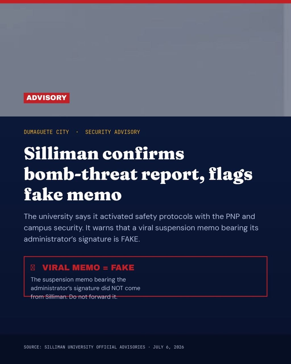Silliman University Confirms Bomb Threat, Flags Fake Memo