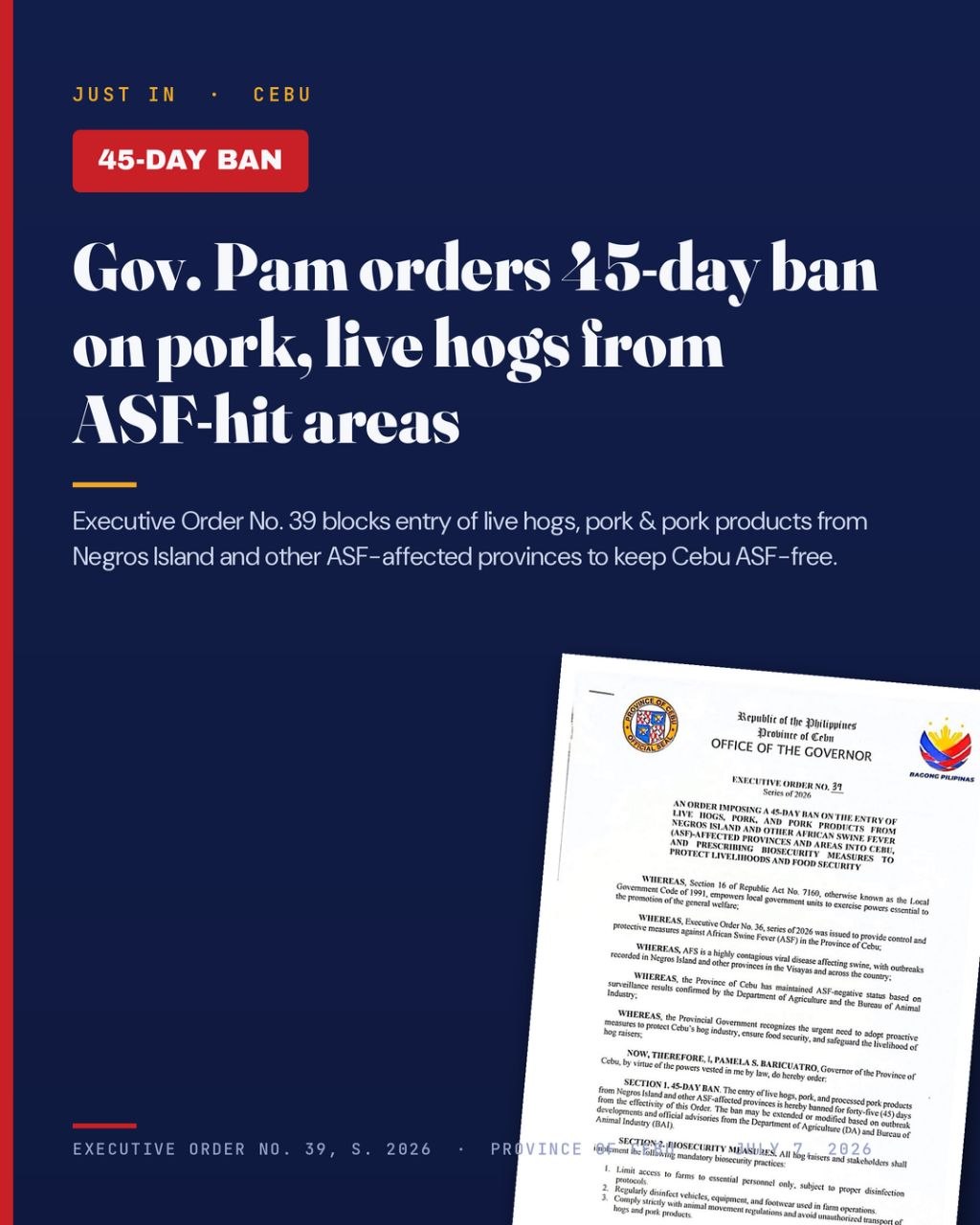 Cebu Bans Pork from Negros, ASF-Hit Areas for 45 Days