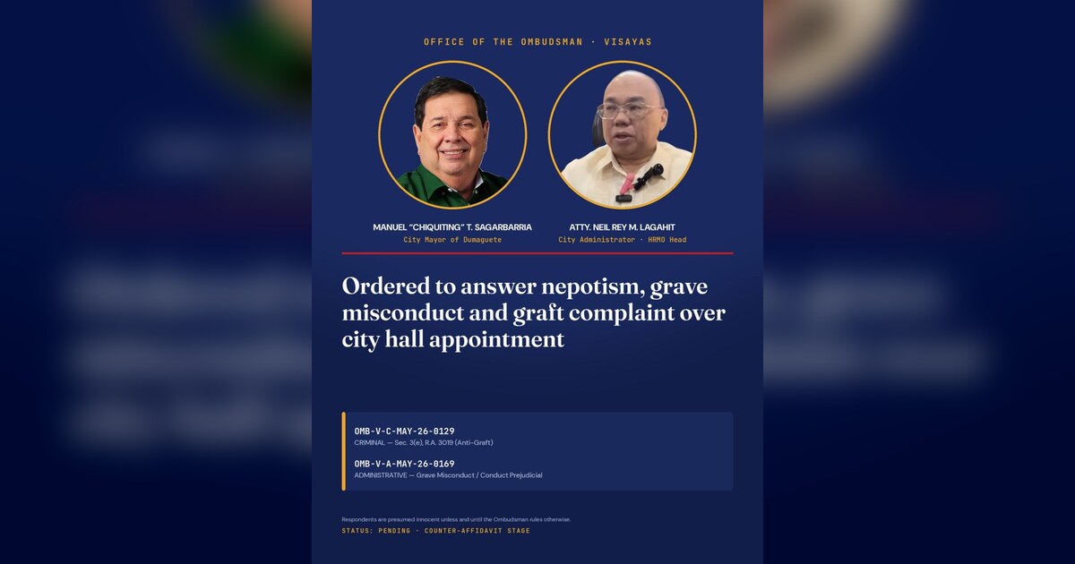 Dumaguete Mayor Sagarbarria Faces Ombudsman Probe