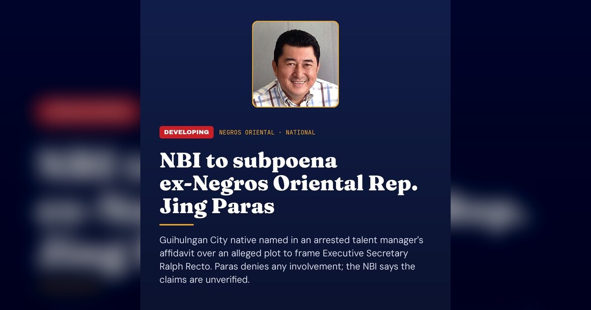 Negros Oriental Ex-Rep. Paras Faces NBI Subpoena Over Recto Plot