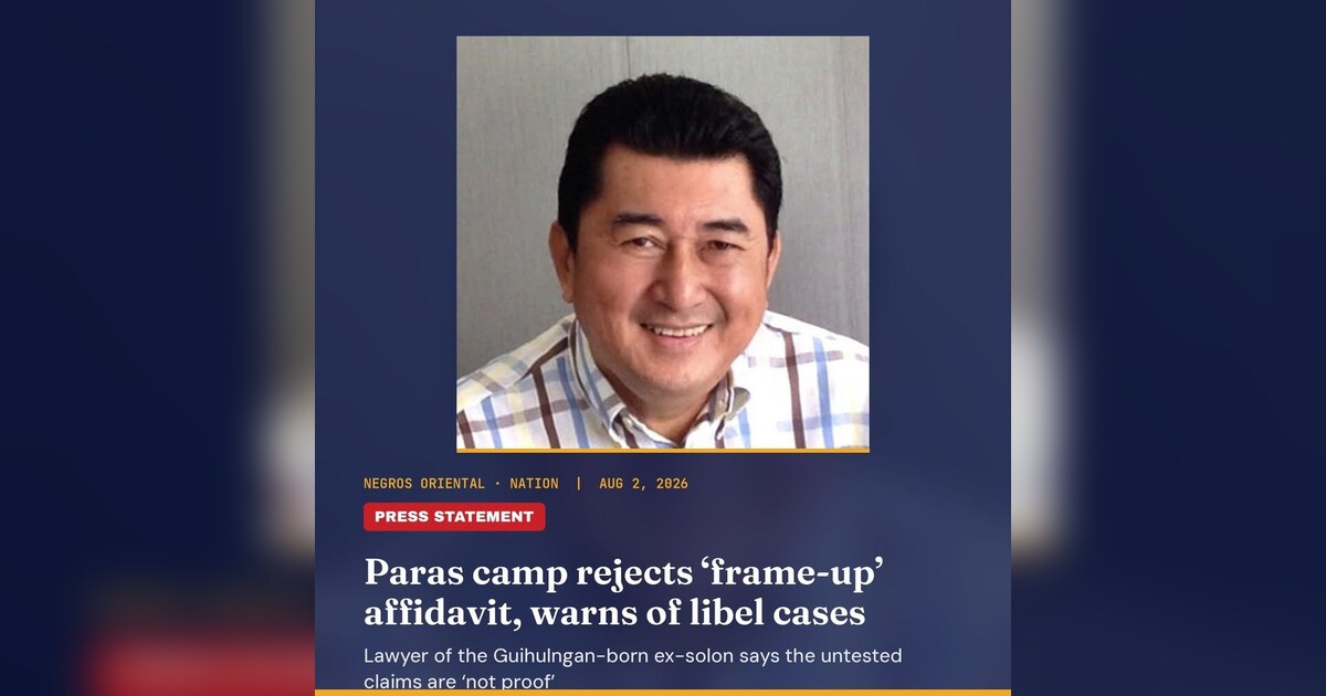 Dumaguete: Paras Camp Rejects Frame-Up Affidavit