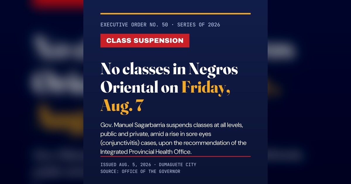 Negros Oriental Suspends Classes Aug. 7 Over Sore Eyes