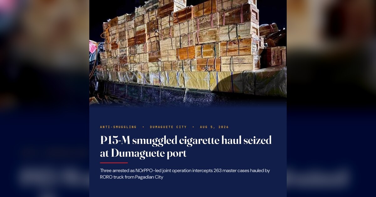 Dumaguete: ₱15-M Smuggled Cigarettes Seized, 3 Arrested