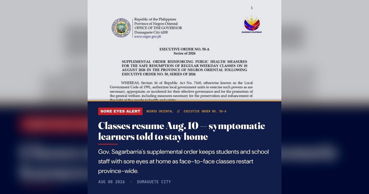 Negros Oriental: Classes Resume Aug. 10 Amid Sore Eyes