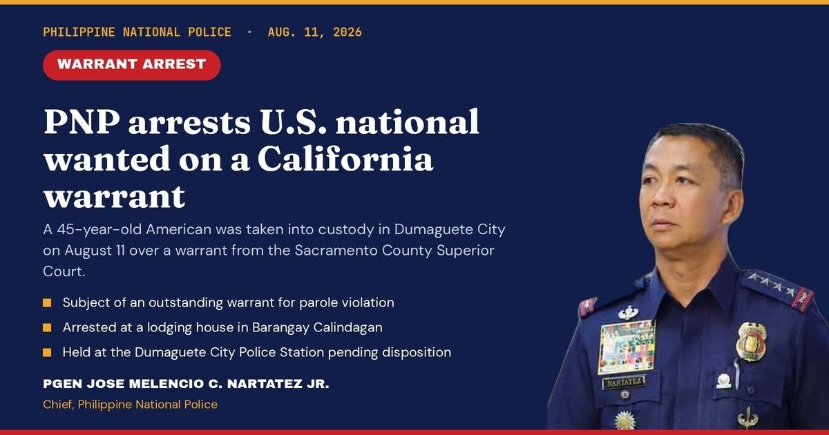 Dumaguete: PNP Arrests U.S. National on California Warrant
