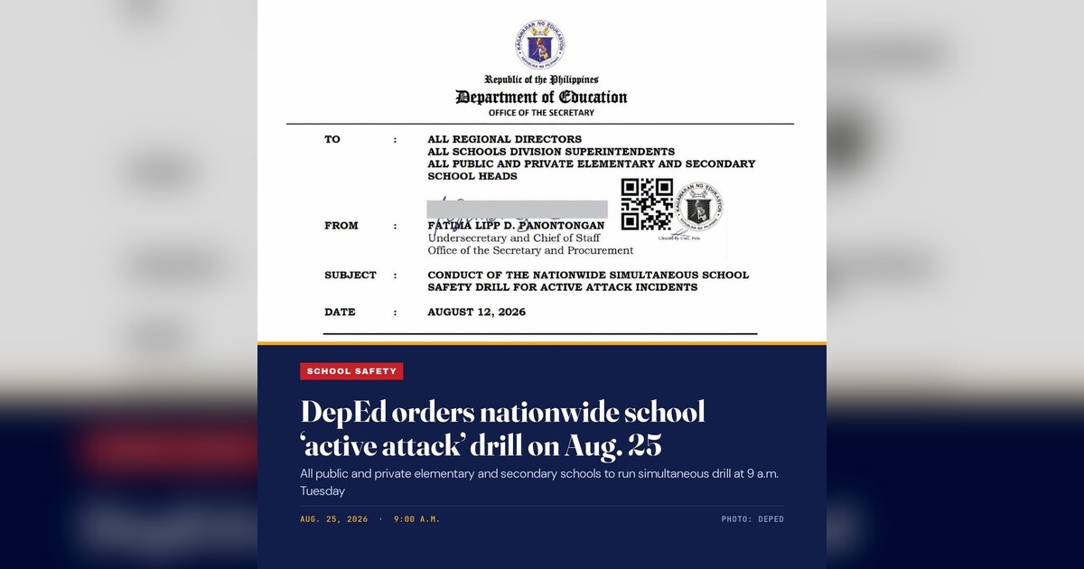 DepEd Mandates Simultaneous Active Attack Drill for All Schools Aug. 25