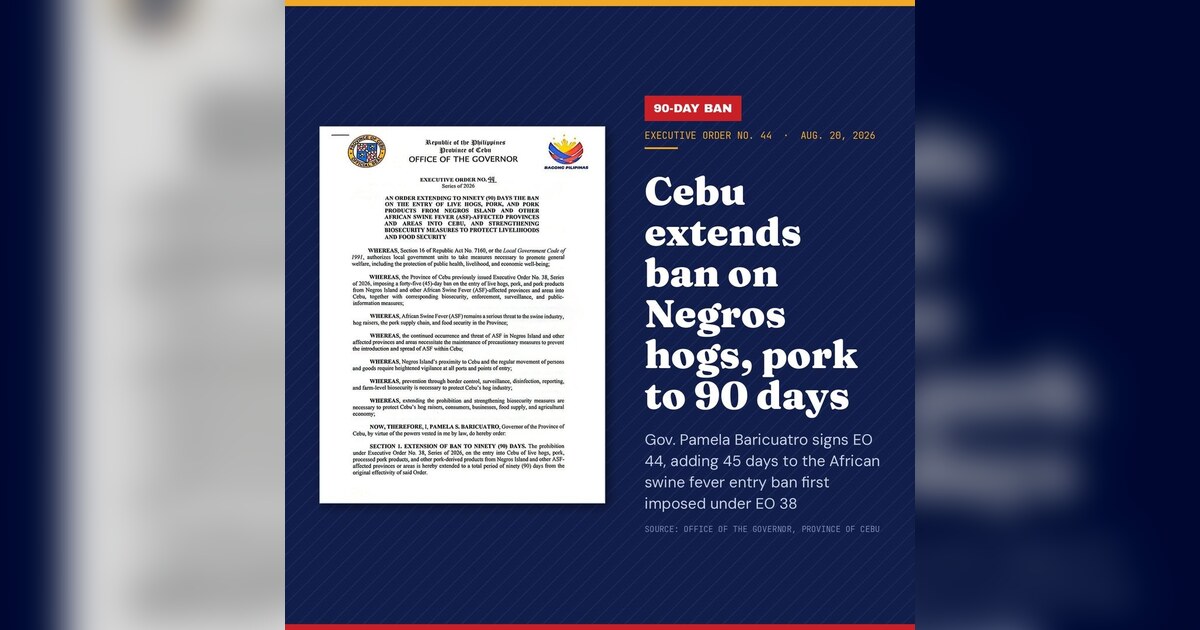 Cebu Extends Negros Pork Ban to 90 Days Amid ASF Risk