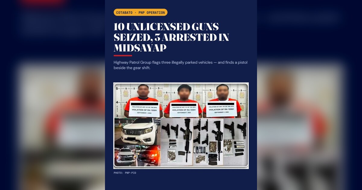 Routine Traffic Stop in Midsayap Uncovers Cache of 10 Illegal Guns