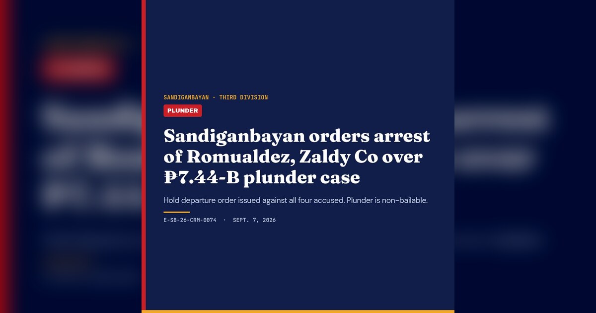 Sandiganbayan Issues Arrest Warrants vs. Romualdez in ₱7.44-B Plunder Case